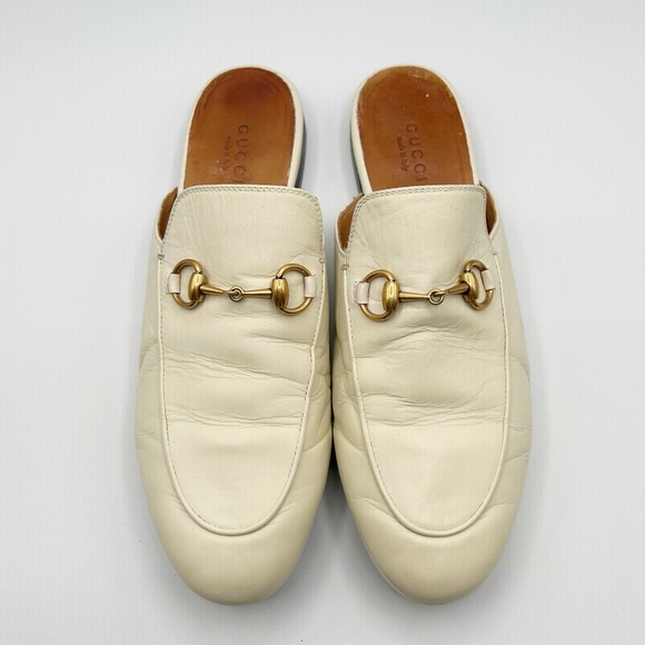 Gucci Shoes - Gucci Princetown White Leather Horsebit Mules Size EU 36.5
